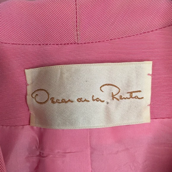 Vintage '80s Oscar De La Renta Size 10 Pink Women's Jacket with Black Trim - Picture 2 of 9